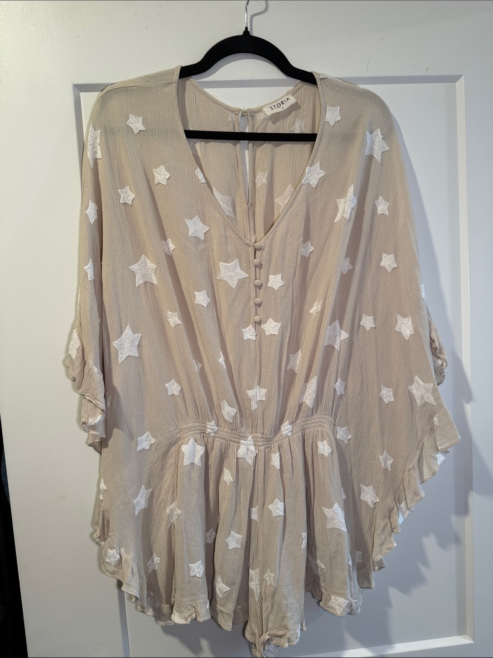 Storia Beige Star-Embroidered Jumpsuit Romper